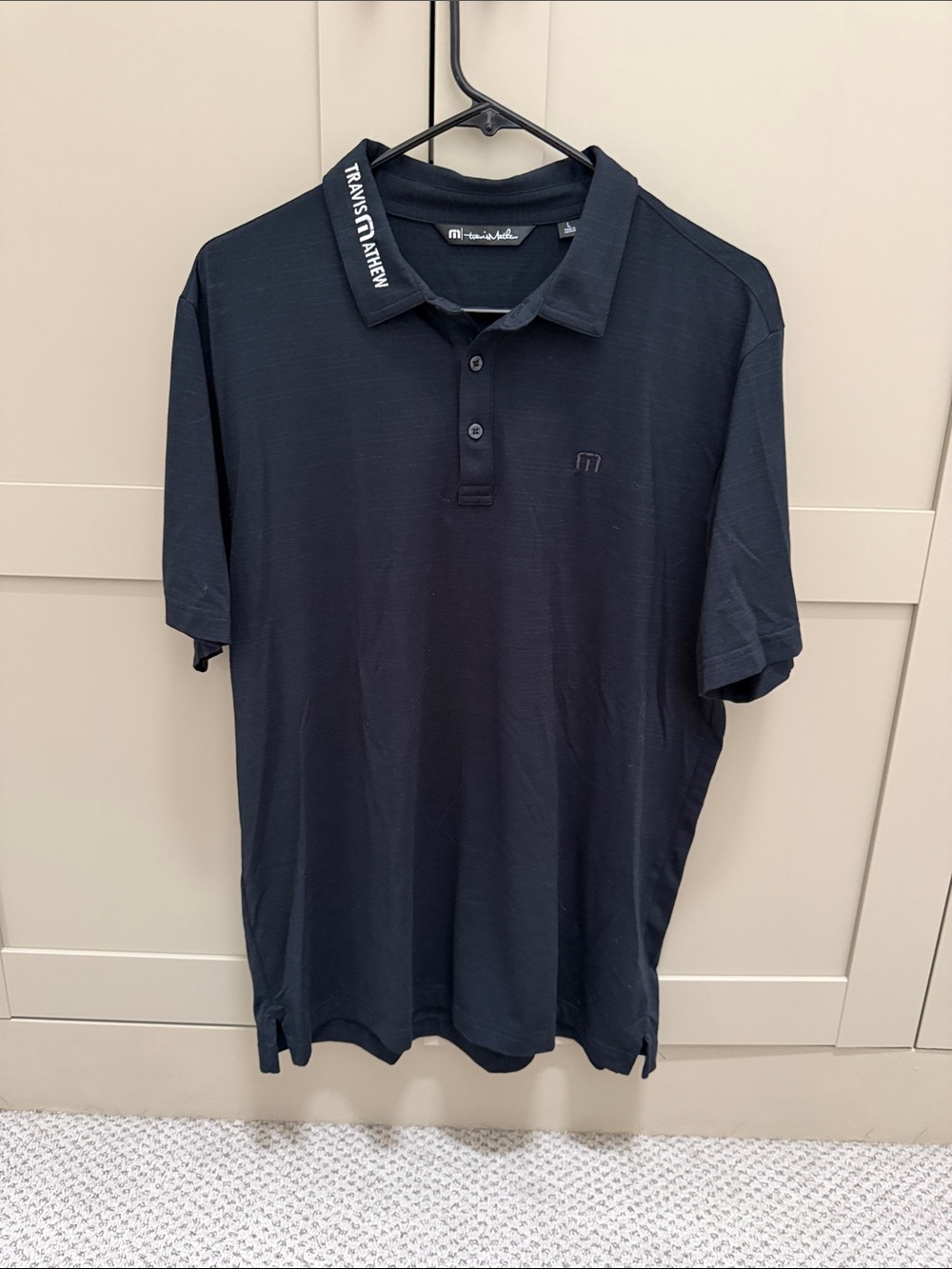 Travis Mathew Navy Black Performance Polo with Logo Collar
